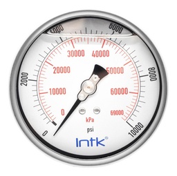 [INTK10031010000] 4” Liquid filled (O.E.M.), pressure gauge, 1/4” NPT, back connection, 0 to 10000 psi-kPa