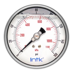 [INTK100410160] 4” Liquid filled, pressure gauge, 1/4” NPT, back connection, 0 to 160 psi-kPa