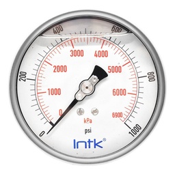 [INTK1004101000] 4” Liquid filled, pressure gauge, 1/4” NPT, back connection, 0 to 1000 psi-kPa