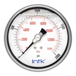 [INTK1004102000] 4” Liquid filled, pressure gauge, 1/4” NPT, back connection, 0 to 2000 psi-kPa