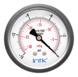 [INTK6351030VAC] 2.5” S.S. Liquid filled (O.E.M.), vacuum gauge, 1/4” NPT, back connection, 30 Vac inHg-cmHg