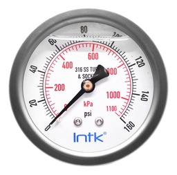 [INTK63510160] 2.5” S.S. Liquid filled (O.E.M.), pressure gauge, 1/4” NPT, back connection, 0 to 160 psi-kPa