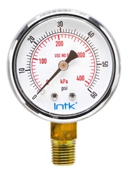 [INTK51600N60] 2" Pressure gauge for oxygen-acetylene, 1/4" NPT, bottom connection, 0 to 60 psi-kPa
