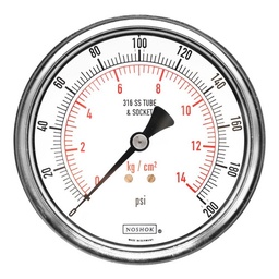 [N40410200] Manómetro 4", acero inoxidable, 1/2" NPT, posterior, 200 psi