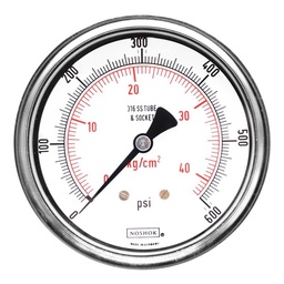 [N40410600] Manómetro 4", acero inoxidable, 1/2" NPT, posterior, 600 psi