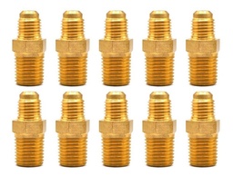 [CM14N14FQTY10] 10 Pz De Conector Macho, fabricado en latón de 1/4" NPT X 1/4" Flare