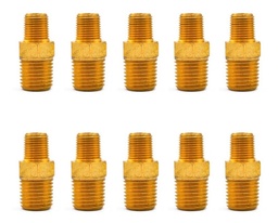 [NIPH14N18NQTY10] 10 Pz De Niple hexagonal, fabricado en latón (dorado) de 1/4" NPT x 1/8" NPT