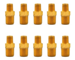 [NIPH14N18NQTY10] 10 Pz De Niple hexagonal, fabricado en latón (dorado) de 1/4" NPT x 1/8" NPT