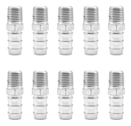 [EMM14N12QTY10] 10 Pz De Espiga para mangueras con rosca macho de 1/4" NPT x 1/2", fabricado en latón y un recubrimiento en niquel.