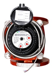 [WHDN65] Medidor de agua caliente tipo turbina, cuerpo de hierro fundido con registro hermético y transmisión magnética. Extremos en 2.5", bridas ANSI.