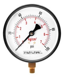 [100100100] Manómetro 4", estándar, 1/4" NPT, inferior, 100 psi-kg/cm2