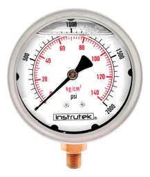 [1003002000] Manómetro 4", lleno de líquido (O.E.M.), 1/4" NPT, inferior, 2000 psi-kg/cm2