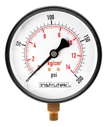 [100100200] Manómetro 4", estándar, 1/4" NPT, inferior, 200 psi-kg/cm2