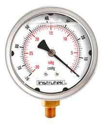 [10030030VAC] Vacuómetro 4", lleno de líquido (O.E.M.), 1/4" NPT, inferior, 30 Vac inHg-cmHg