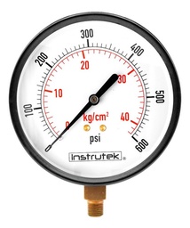 [100100600] Manómetro 4", estándar, 1/4" NPT, inferior, 600 psi-kg/cm2