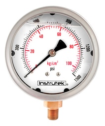 [1003001500] Manómetro 4", lleno de líquido (O.E.M.), 1/4" NPT, inferior, 1500 psi-kg/cm2