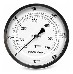 [501100400300] Termómetro 5 pulgadas, posterior, 1/2" NPT, vástago 4", rango 0 a 300 C-F