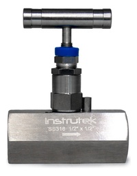 [400SS12FF12] Válvula de aguja, de acero inoxidable, conexión hembra-hembra de 1/2" NPT, presión máxima de 10,000 Psi.