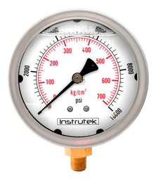 [10030010000] Manómetro 4", lleno de líquido (O.E.M.), 1/4" NPT, inferior, 10000 psi-kg/cm2