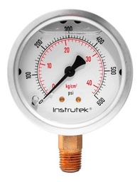 [63400600] Manómetro 2.5", lleno de líquido premium, 1/4" NPT, inferior, 600 psi-kg/cm2