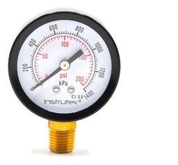 [51100COM200] Manómetro para compresor, inferior, 200 psi