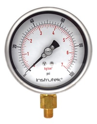 [100400100] Manómetro 4", lleno de líquido premium, 1/4" NPT, inferior, 100 psi-kg/cm2