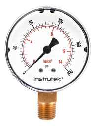 [63100ABS200] Manómetro 2.5", estándar ABS, 1/4" NPT, inferior, 200 psi-kg/cm2