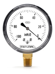[63200100INH2OVAC] Vacuómetro 2.5", baja presión, 1/4" NPT, inferior, 100 in H2O Vac