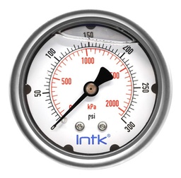 [INTK63310300] 2.5” Liquid filled (O.E.M.), pressure gauge, 1/4” NPT, back connection, 0 to 300 psi-kPa