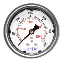 [INTK633103000] 2.5” Liquid filled (O.E.M.), pressure gauge, 1/4” NPT, back connection, 0 to 3000 psi-kPa