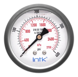 [INTK63510400] 2.5” S.S. Liquid filled (O.E.M.), pressure gauge, 1/4” NPT, back connection, 0 to 400 psi-kPa