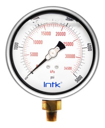 [INTK1003005000] 4” Liquid filled (O.E.M.), pressure gauge, 1/4” NPT, bottom connection, 0 to 5000 psi-kPa